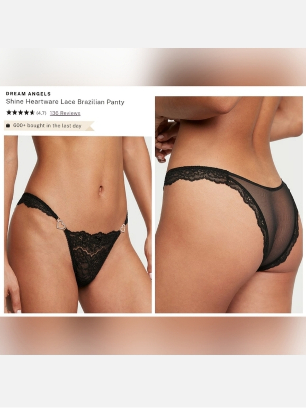 Victoria's secret dream Angel's shine heartware lace Brazilian panty MEDIUM